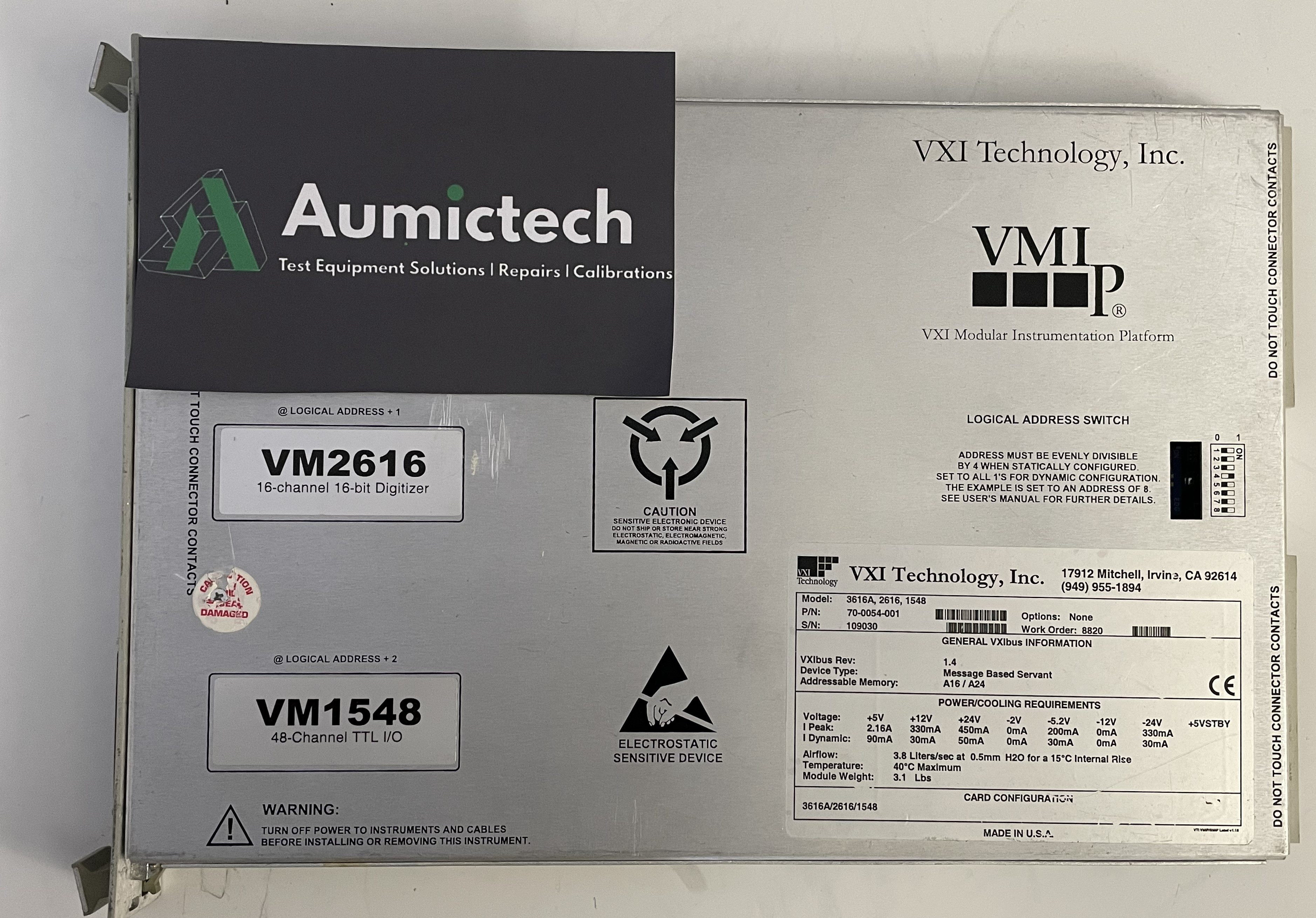 VXI Technology  Used VXI Technology VM2616 16-bit digitizer and VM1548 48-channel TTL digital I/O module — Very good condition. Came from a working station due to upgrade.